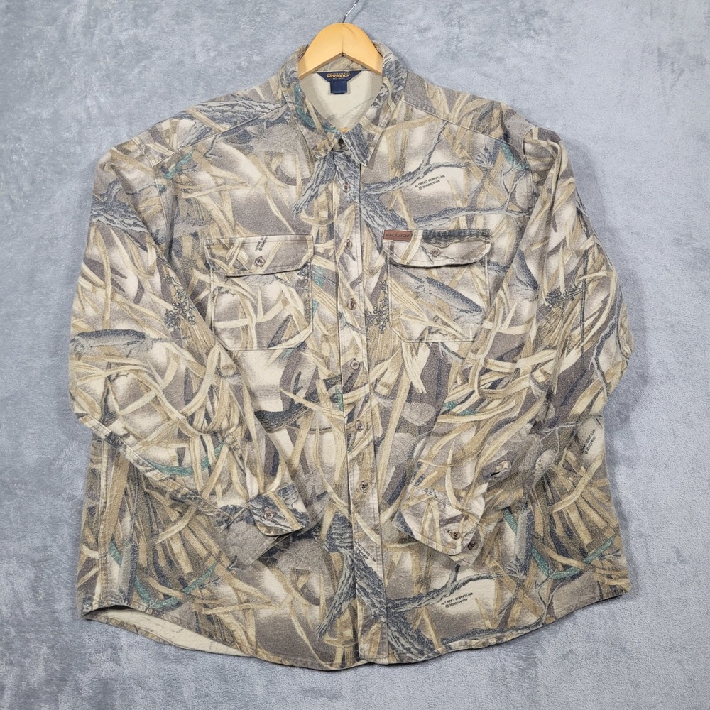 Vintage Woolrich Advantage Wetland Camo Button Up Shirt Mens Size 2XL XXL